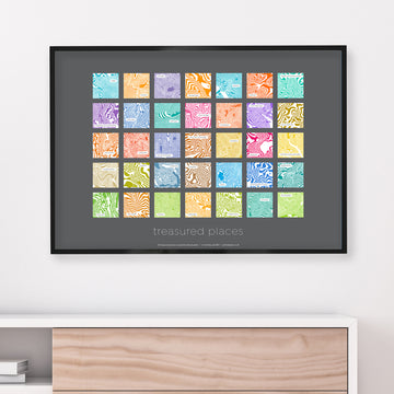 Treasured Places - 35 Contour Range Places Print (on grey)