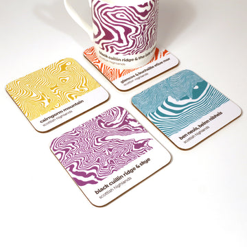 Scottish Highlands Contour Design – Coaster Set 01