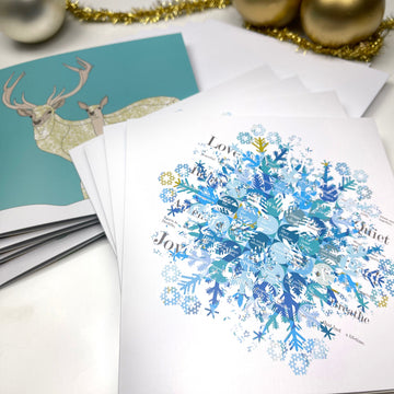 Christmas Cards - Iconic - Super Snowflake & Red Deer - Set of 8