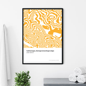 Hathersage, Stanage and Burbage Edge Peak District Contour Print