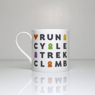 Fine Bone China Mug - Run Cycle Trek Climb - Always Moving